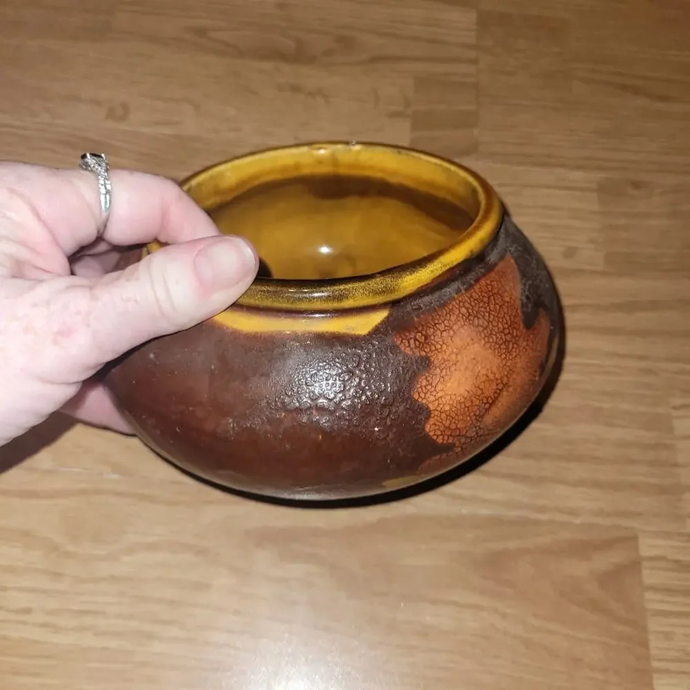 Vtg 70s Royal Hagar Earth Wrap Crackle Lava Glaze Pottery Planter Lot Of 2 Bowls - Picture 3 of 13